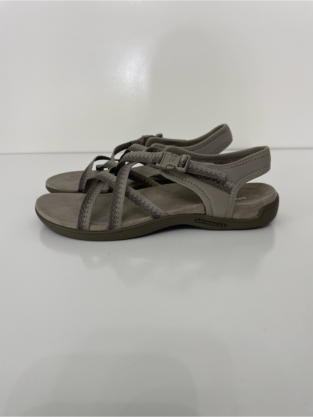 Merrell Moon Rock Taupe Strappy Outdoor Sandal Womens 9 Gorpcore Cabincore Walk